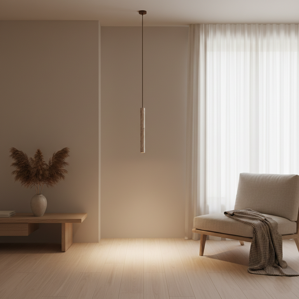 Marbled Travertine Cylinder Modern Pendant Light | Souliia