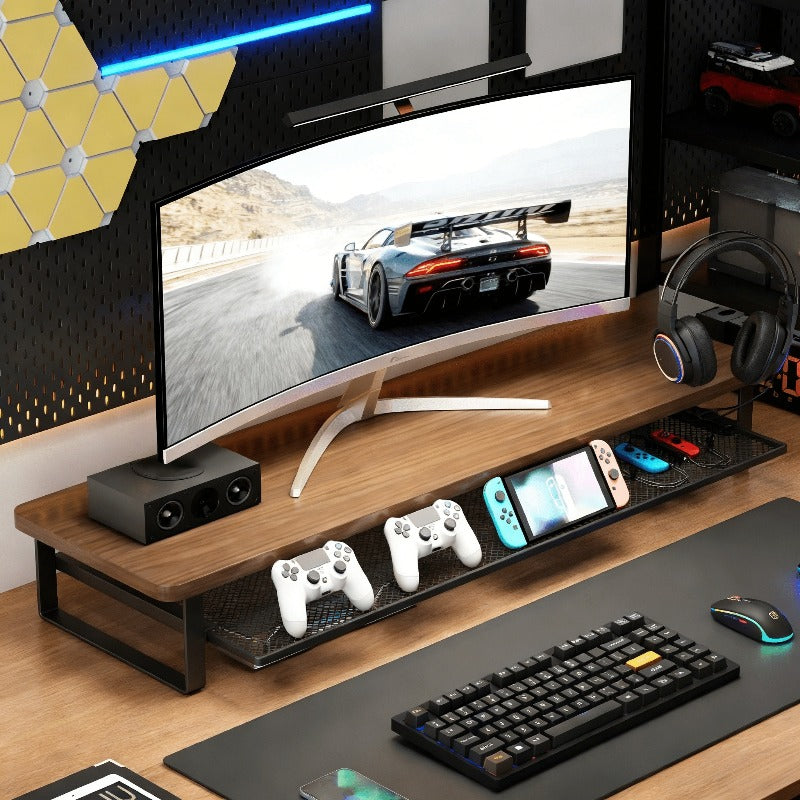Monostand Dual-Tier Computer Stand — Raised Monitor Platform and Compact Storage Drawer