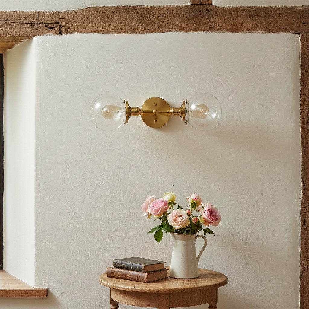 Lumio Globe klare Glas-Wandleuchte – moderne industrielle Wandlampe für Waschtisch & Flur | Souliia