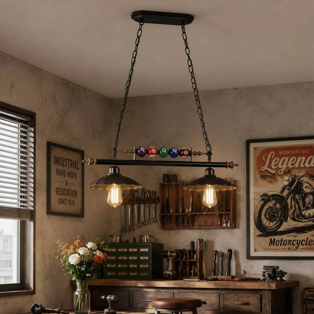 Vintage Industrial Billiard Pendant Light with Glass or Iron Shades | Souliia