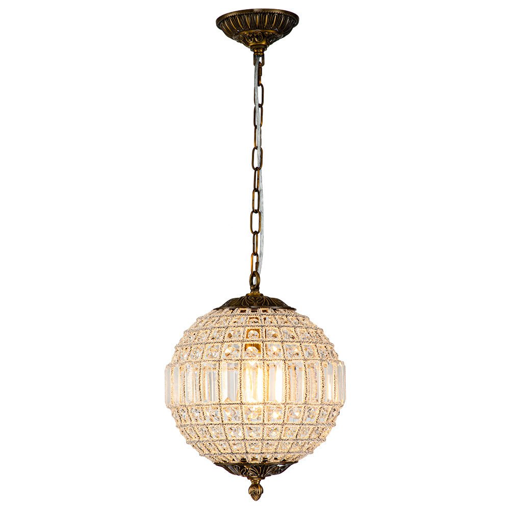 Luxurious Vintage Crystal Globe Chandelier with Antique Brass Finish | Souliia