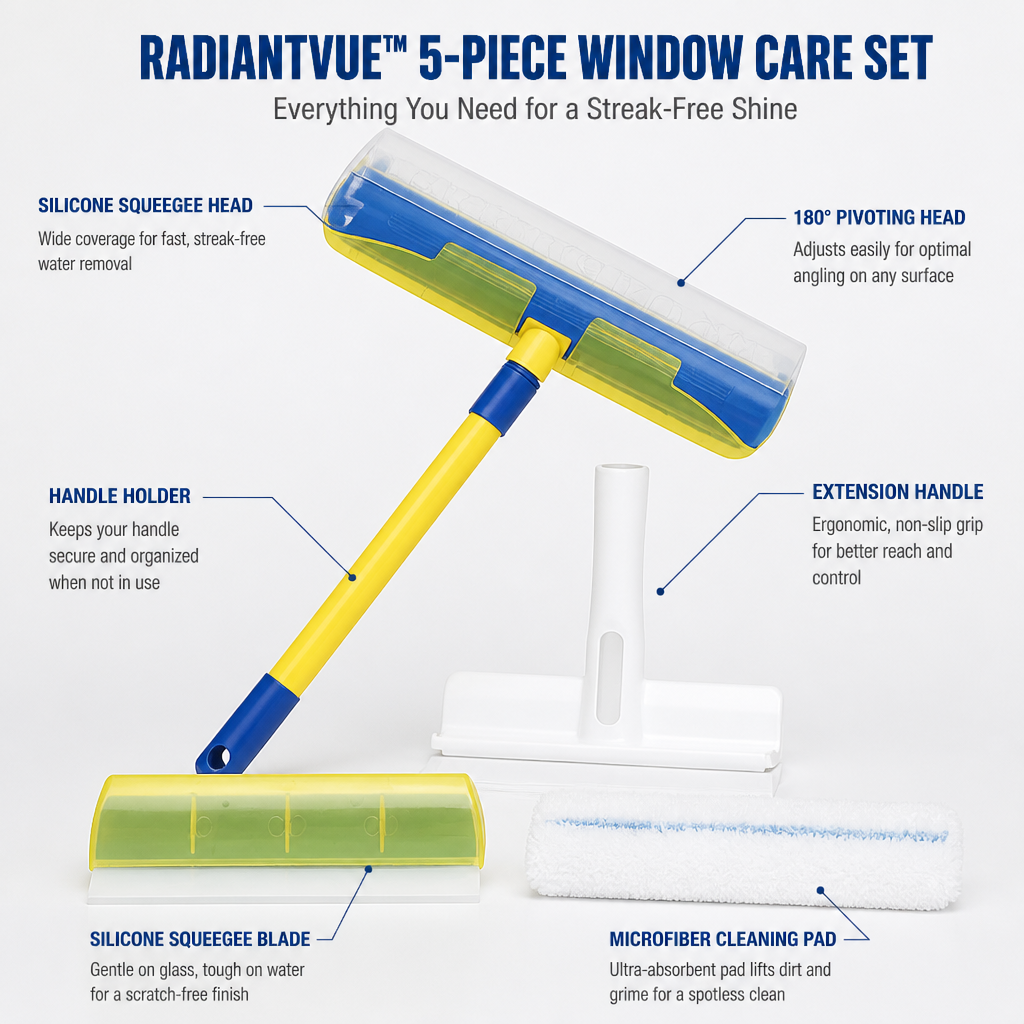 RadiantVue Σετ περιποίησης παραθύρων 5 τεμαχίων — Αβίαστη λάμψη χωρίς γραμμές που κάνει κάθε επιφάνεια να αστράφτει αμέσως - Souliia