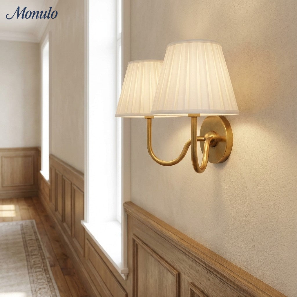 Luvora Fabric Shade Wall Sconce with Drum Shade - Classic Pleated Sconce Light | Souliia