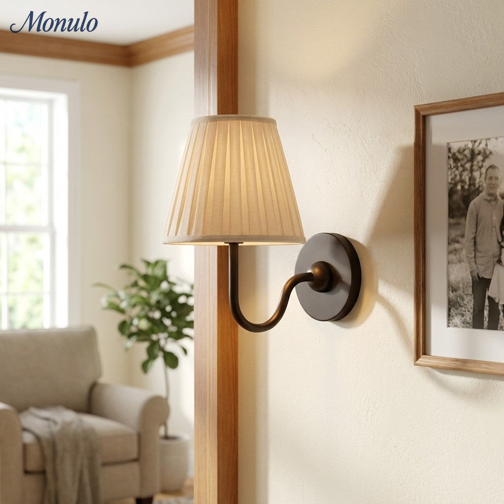 Luvora Fabric Shade Wall Sconce with Drum Shade - Classic Pleated Sconce Light | Souliia