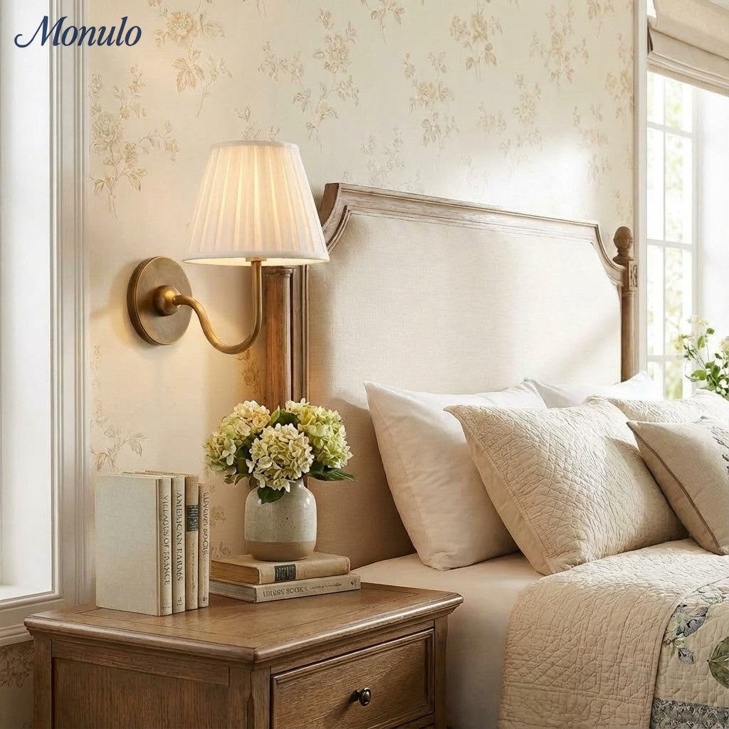 Luvora Fabric Shade Wall Sconce with Drum Shade - Classic Pleated Sconce Light | Souliia