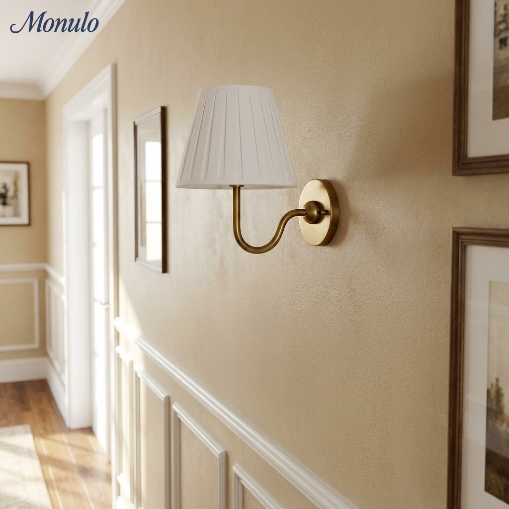 Luvora Fabric Shade Wall Sconce with Drum Shade - Classic Pleated Sconce Light | Souliia