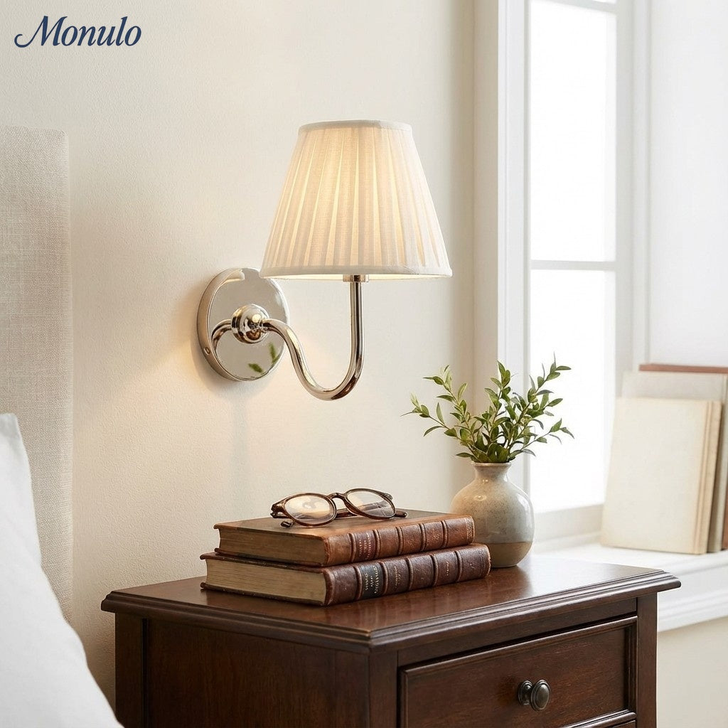 Luvora Fabric Shade Wall Sconce with Drum Shade - Classic Pleated Sconce Light | Souliia