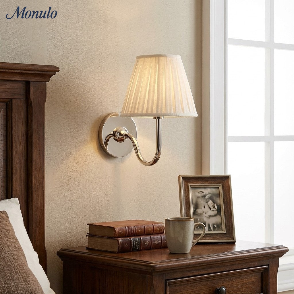 Luvora Fabric Shade Wall Sconce with Drum Shade - Classic Pleated Sconce Light | Souliia