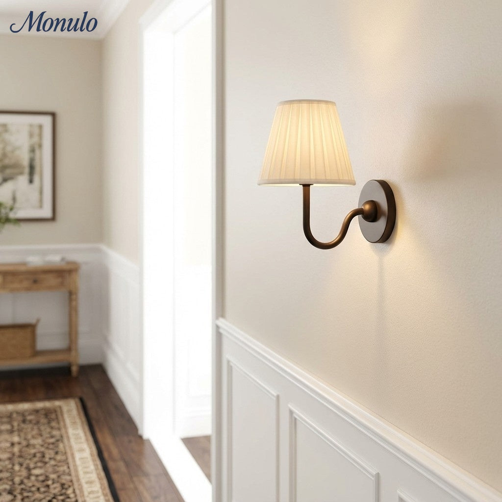 Luvora Fabric Shade Wall Sconce with Drum Shade - Classic Pleated Sconce Light | Souliia