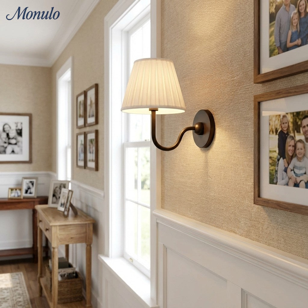 Luvora Fabric Shade Wall Sconce with Drum Shade - Classic Pleated Sconce Light | Souliia