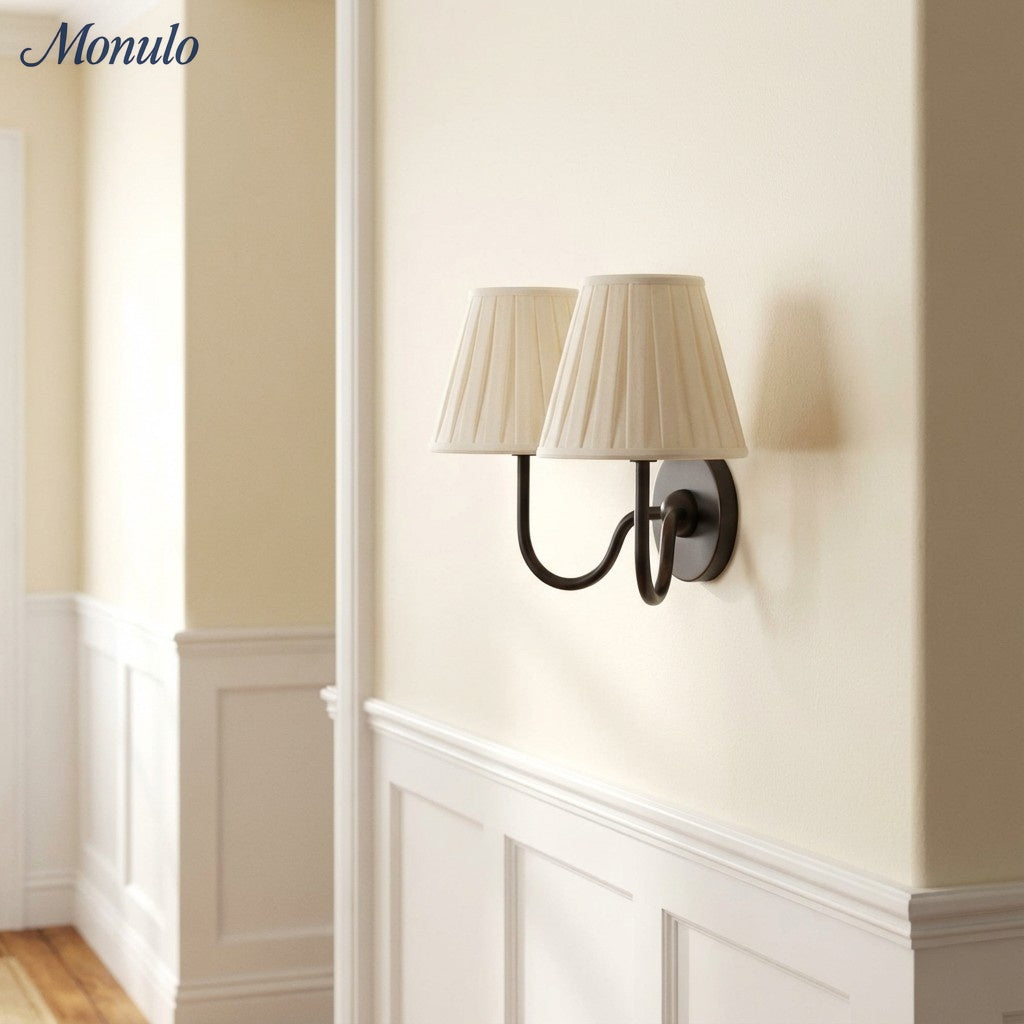 Luvora Fabric Shade Wall Sconce with Drum Shade - Classic Pleated Sconce Light | Souliia