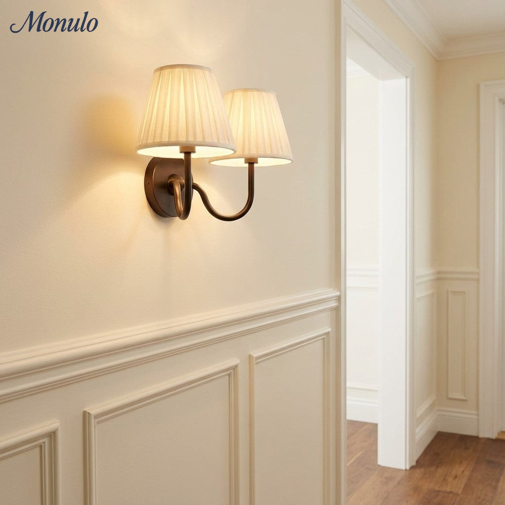Luvora Fabric Shade Wall Sconce with Drum Shade - Classic Pleated Sconce Light | Souliia