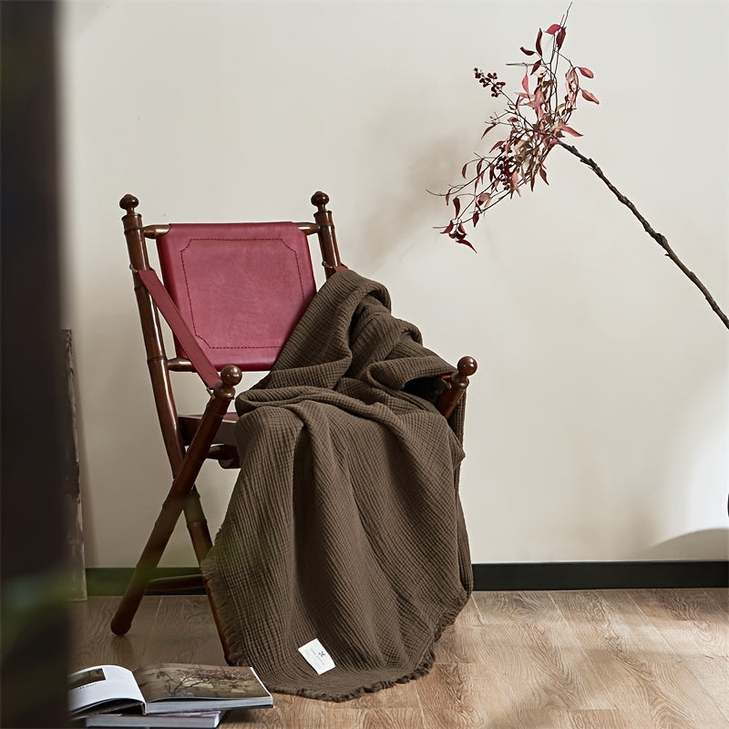 Olivebreeze Four-Layer Cotton Gauze Blanket — Elegant Fringe Trim, Lightweight Weave