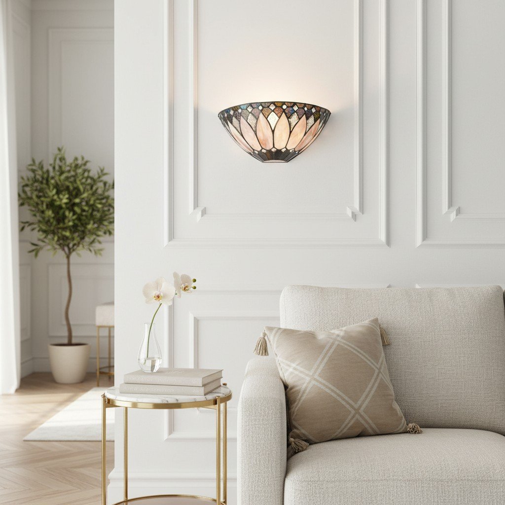 TF Layered Glass and Curved Metal Arm Wall Lamp – Transitional Art Deco Wall Sconce for Bedroom and Entryway | Souliia
