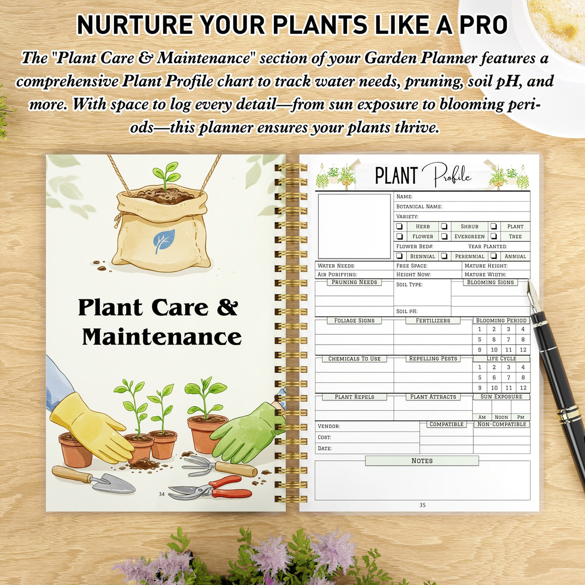 Gardenlog A5 Undated Spiral Garden Planner — 116 Pages, Structured Layouts