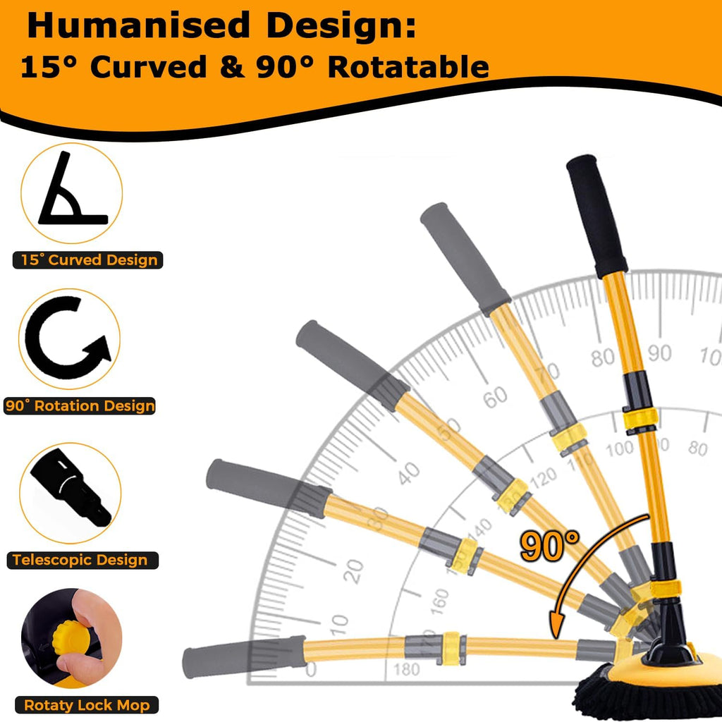 Cepillo profesional para lavar automóviles — Diseño curvado de 15°, cabezal giratorio de 90°