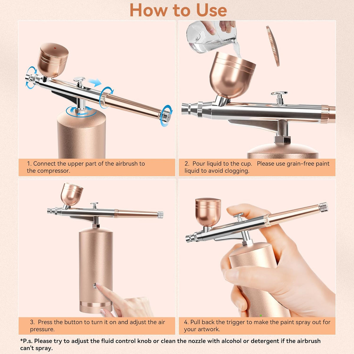 Snoerloze airbrushset - draagbaar hulpmiddel voor nail art en modelbeschildering