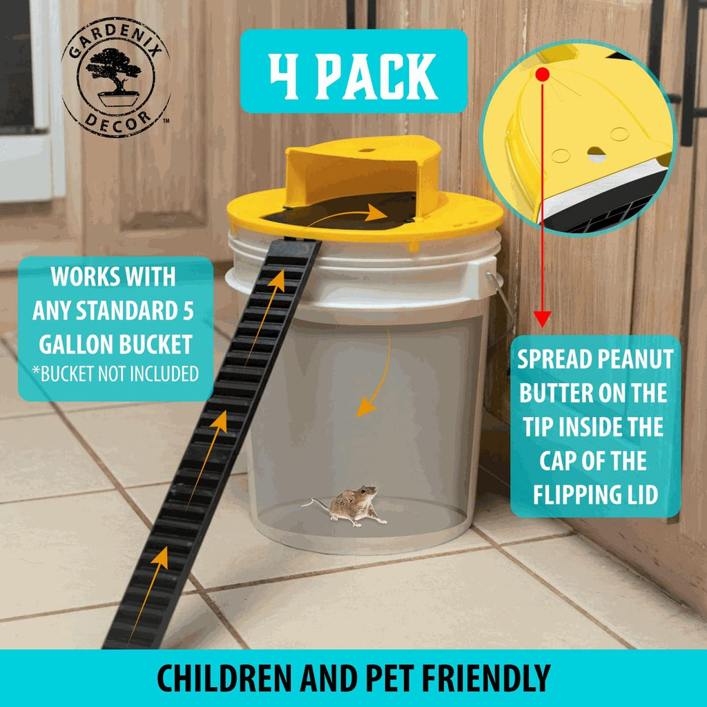 4-Pack 5-Gallon Bucket Lid Mouse Trap — Multi-Catch Design