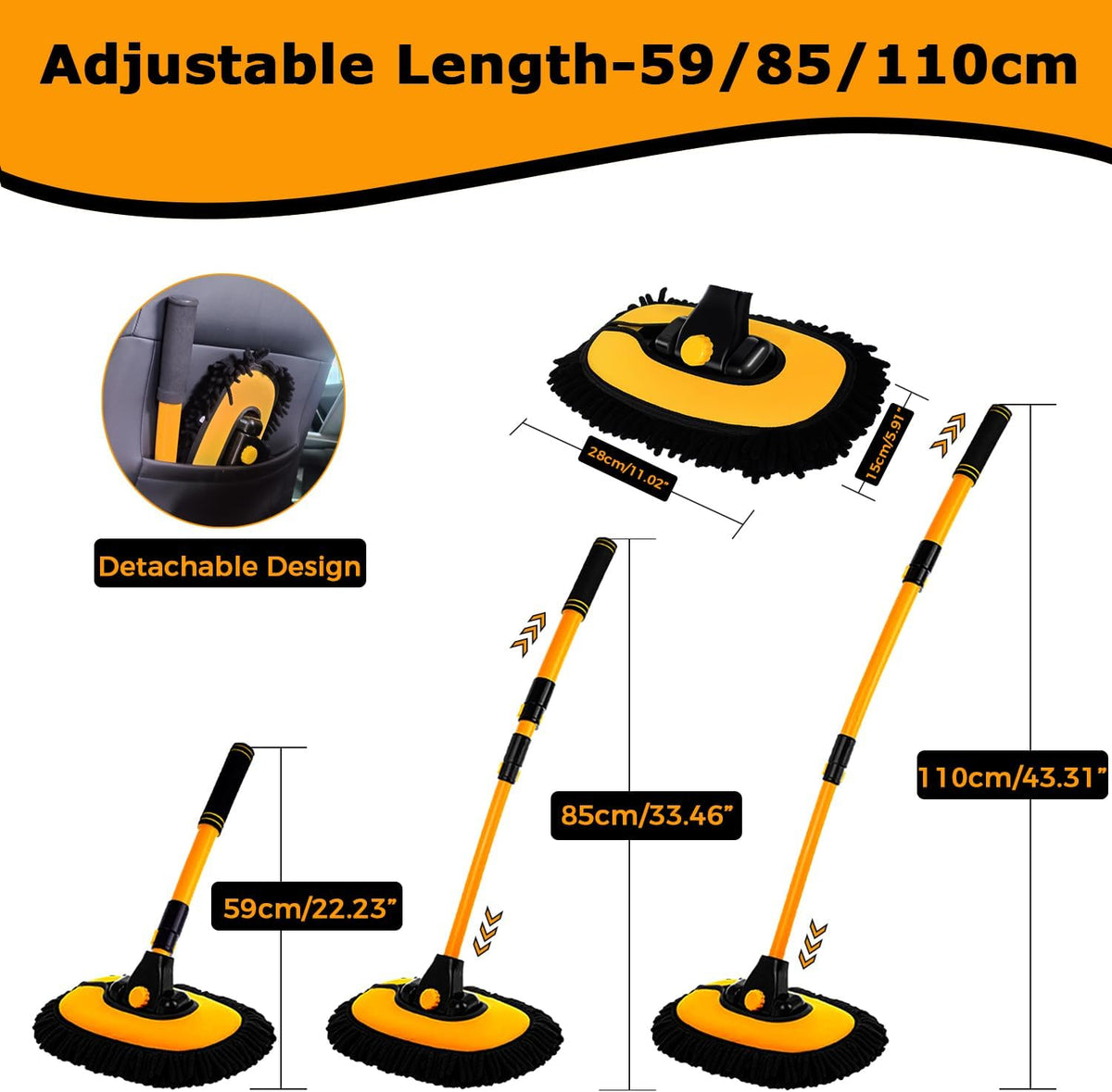 Cepillo profesional para lavar automóviles — Diseño curvado de 15°, cabezal giratorio de 90°