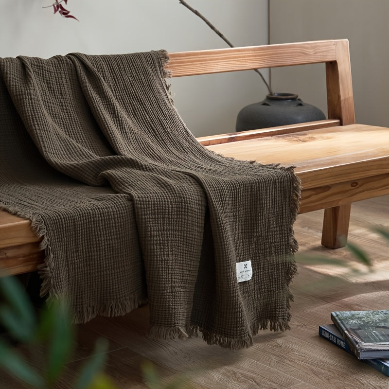 Softcloud Four-Layer Cotton Crepe Blanket — Neutral Beige, Lightweight