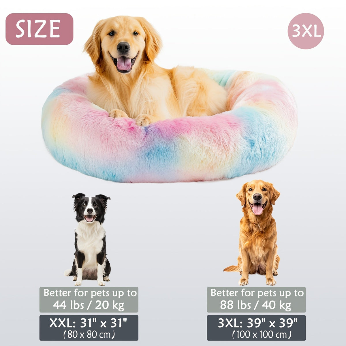 Hugafur Donut Pet Bed — Soft Faux Fur Cushion, Raised Rim Support
