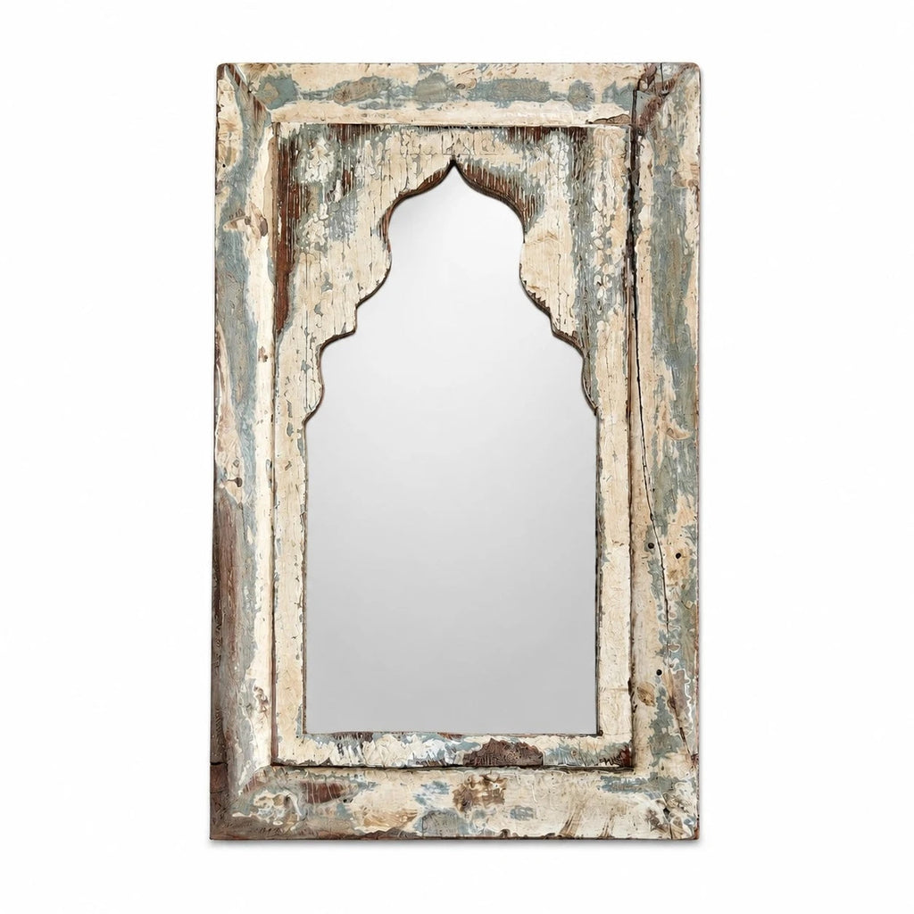 Rustic Carved Wood Arch Wall Mirror | Souliia