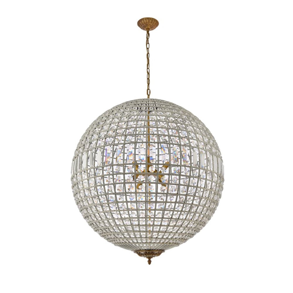 Luxurious Vintage Crystal Globe Chandelier with Antique Brass Finish | Souliia