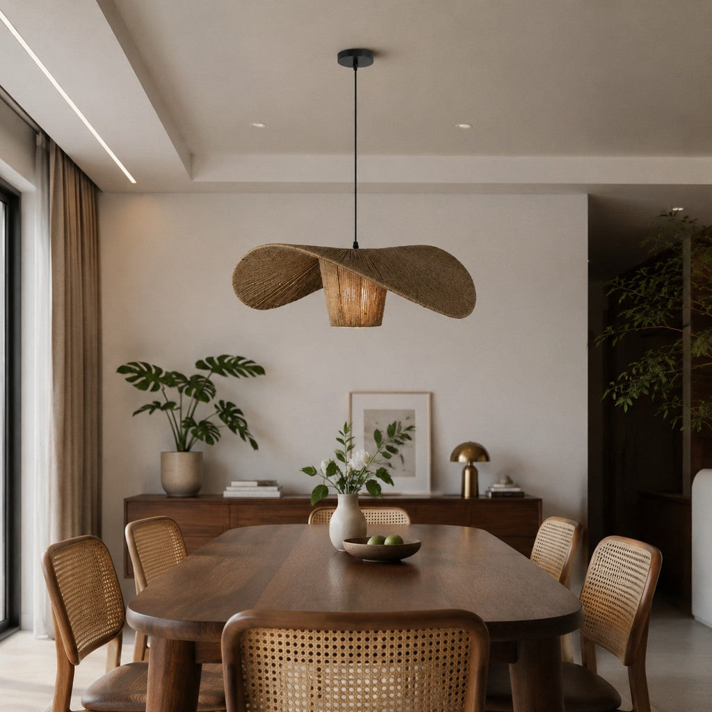 Rattan Hemp Rope Pendant Light for Dining Room | Souliia