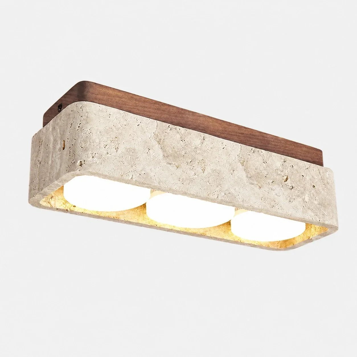 Travertin Quadrat Deckenleuchte mit Holz-Canopy | Souliia
