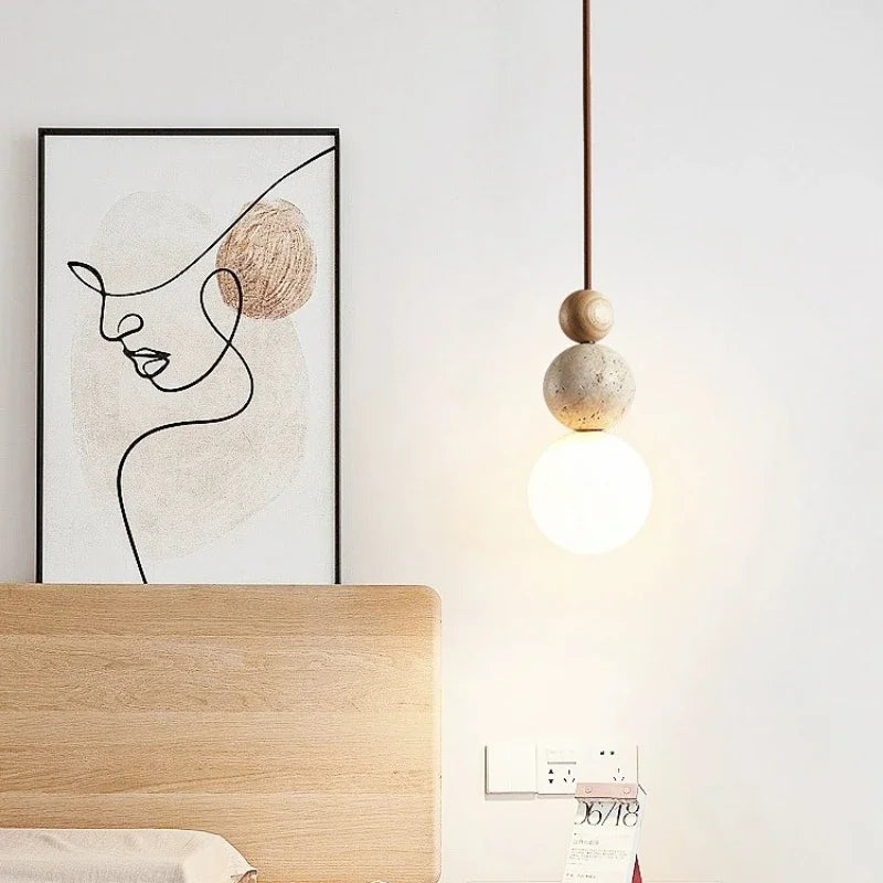 Travertin Stein Creme Retro Minimalistische LED Pendelleuchte | Souliia