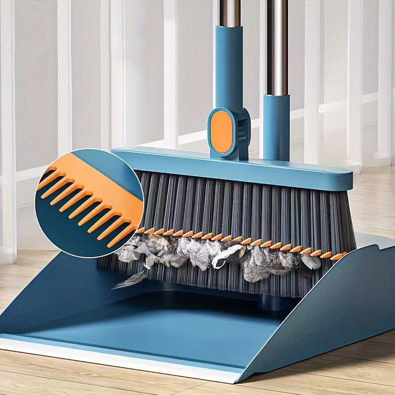 Cleansweep Pro Long-Handle Broom & Dustpan Set — 360° Rotating Head, Built-In Comb Teeth