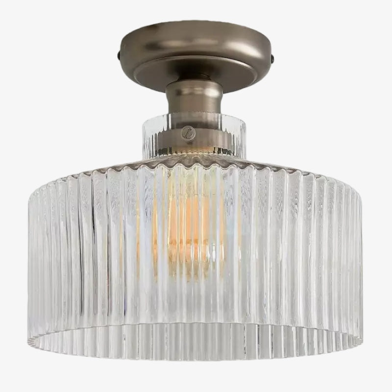 Ribora Ribbed Glass Metal Flush Mount Industrial Style - Bedroom Hallway Lighting U05 | Souliia