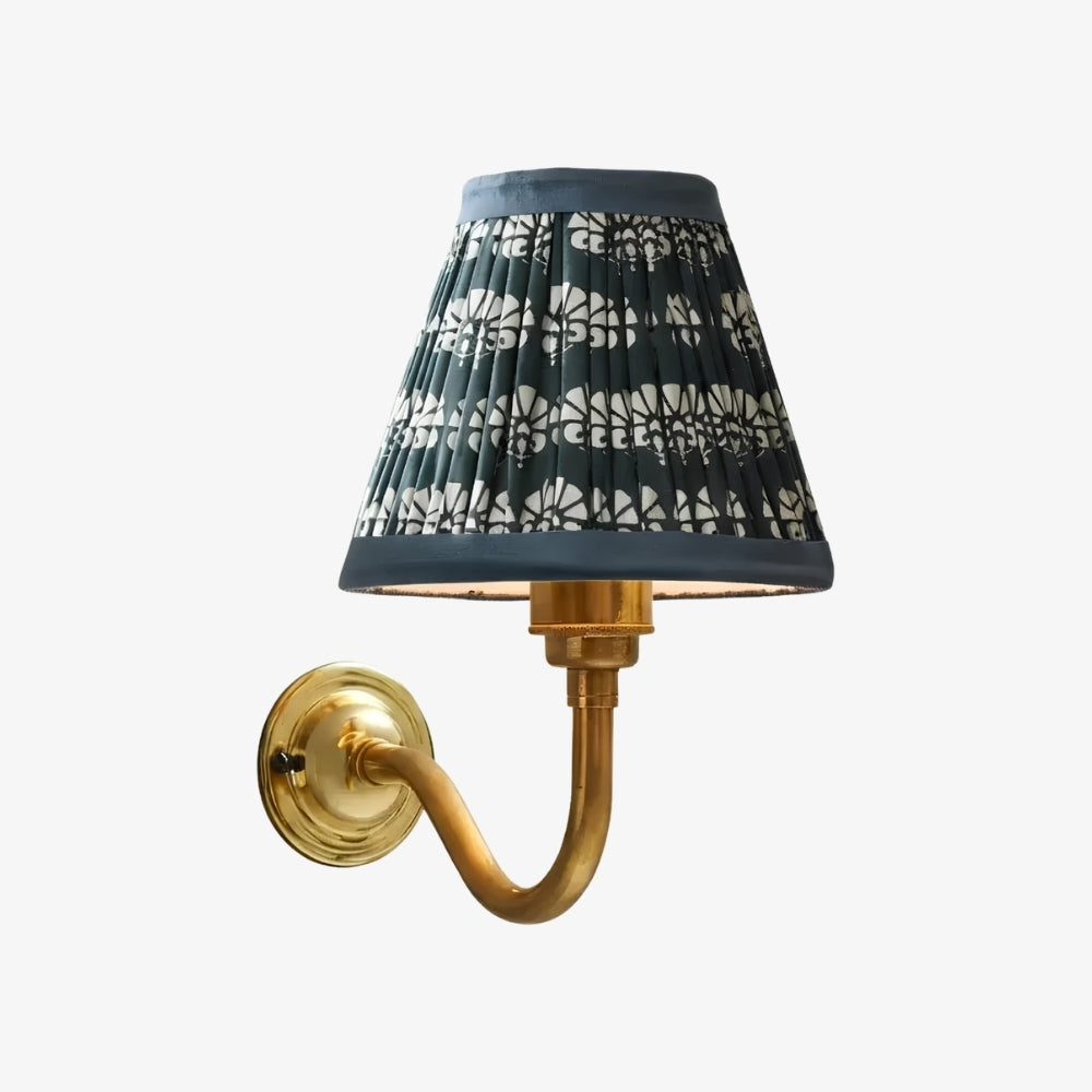 Solmire Fabric Wall Sconce - Vintage Linen Cotton Shade with Curved Metal Arm for Bedroom and Hallway | Souliia