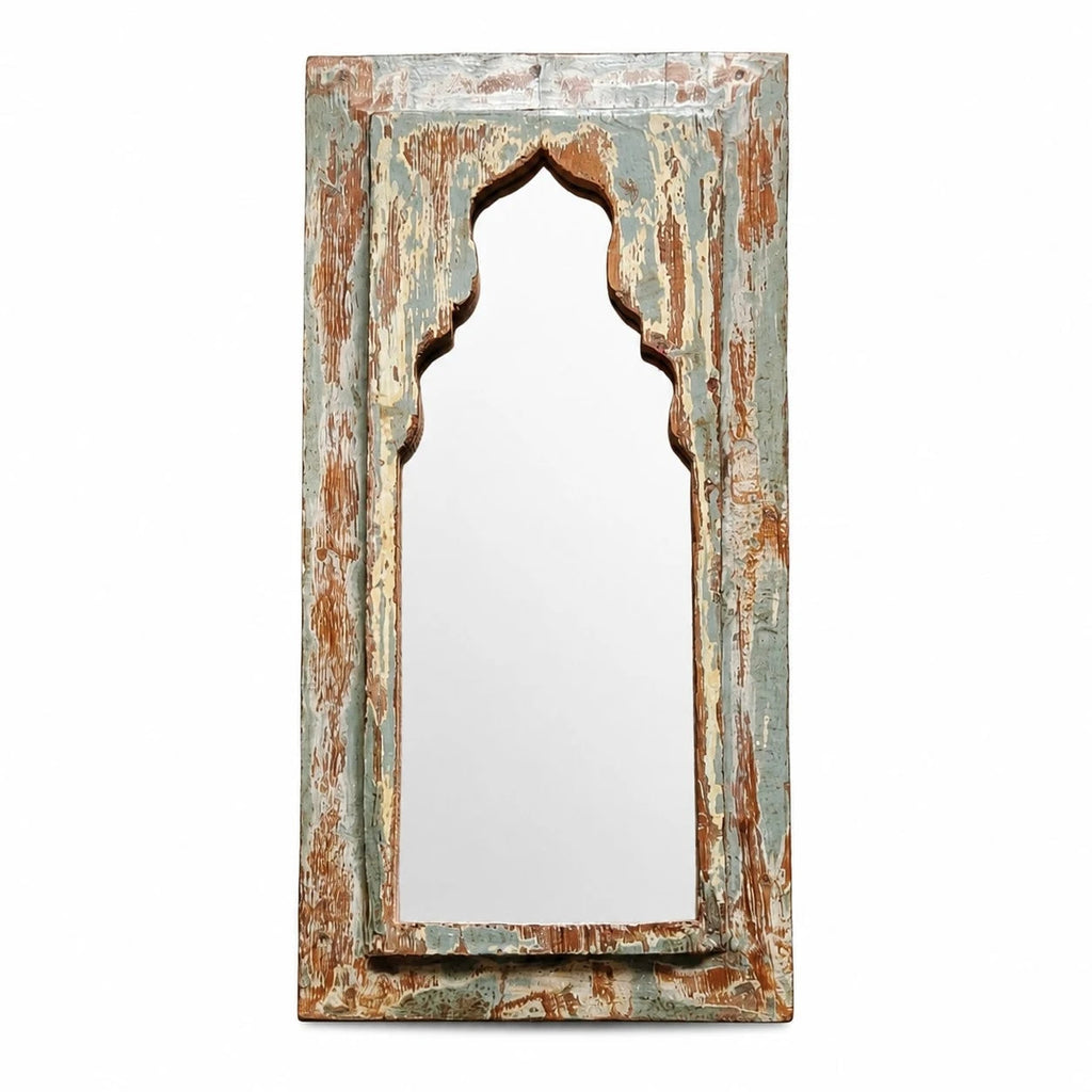 Rustic Carved Wood Arch Wall Mirror | Souliia