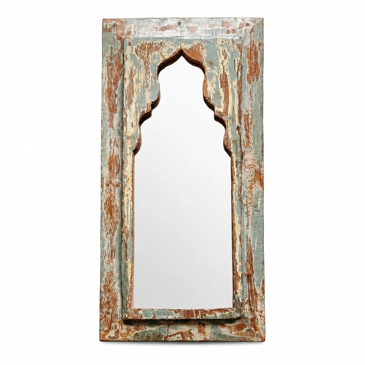 Rustic Carved Wood Arch Wall Mirror | Souliia