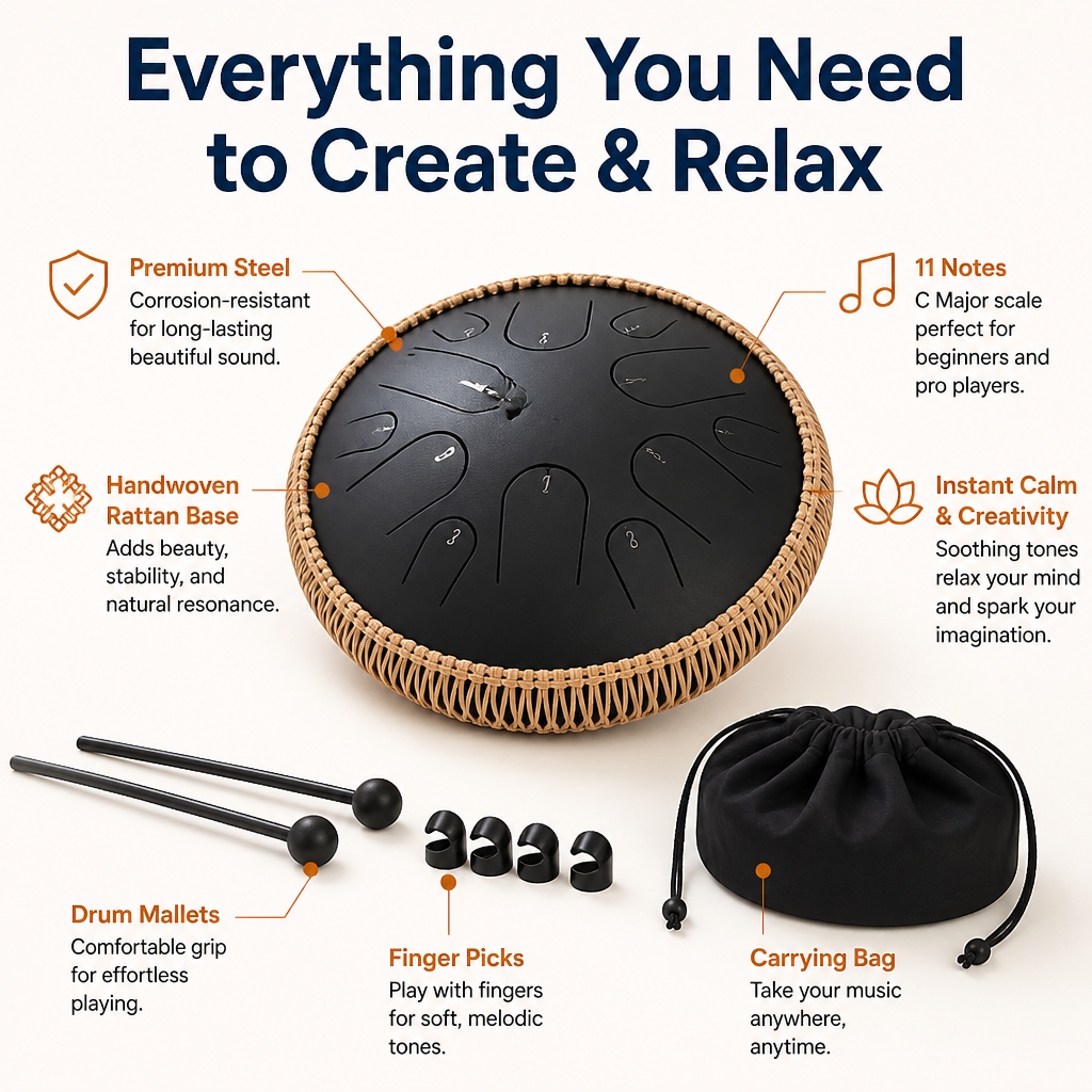 SereniTone Steel Tongue Drum — Instantly Melt Stress and Unlock Your Creative Flow - Souliia