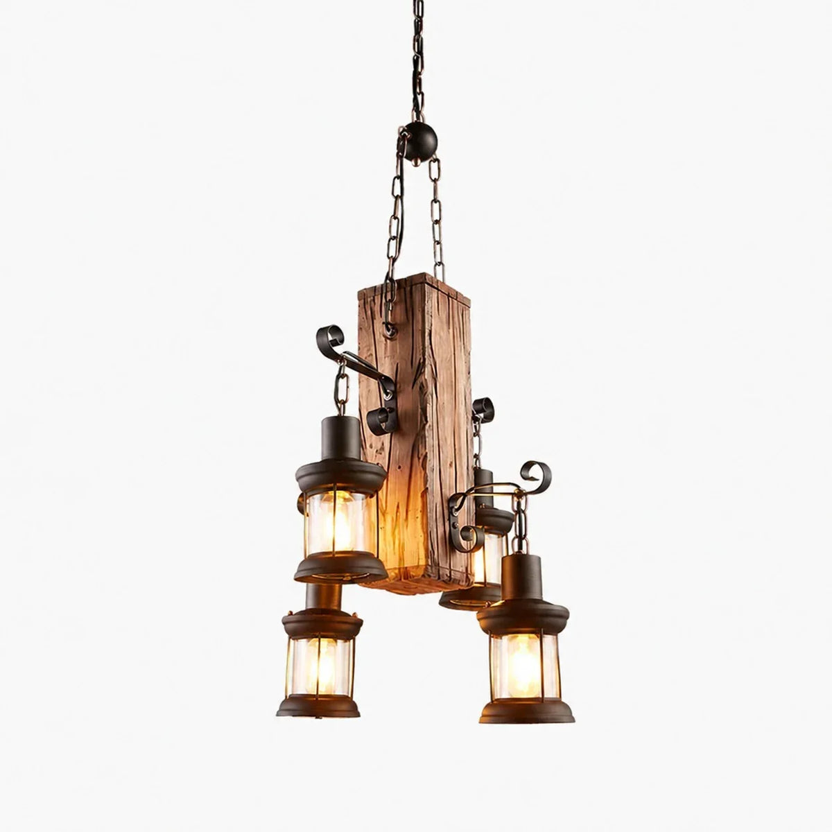 Rustic Industrial Solid Wood Pendant Light Collection | Souliia
