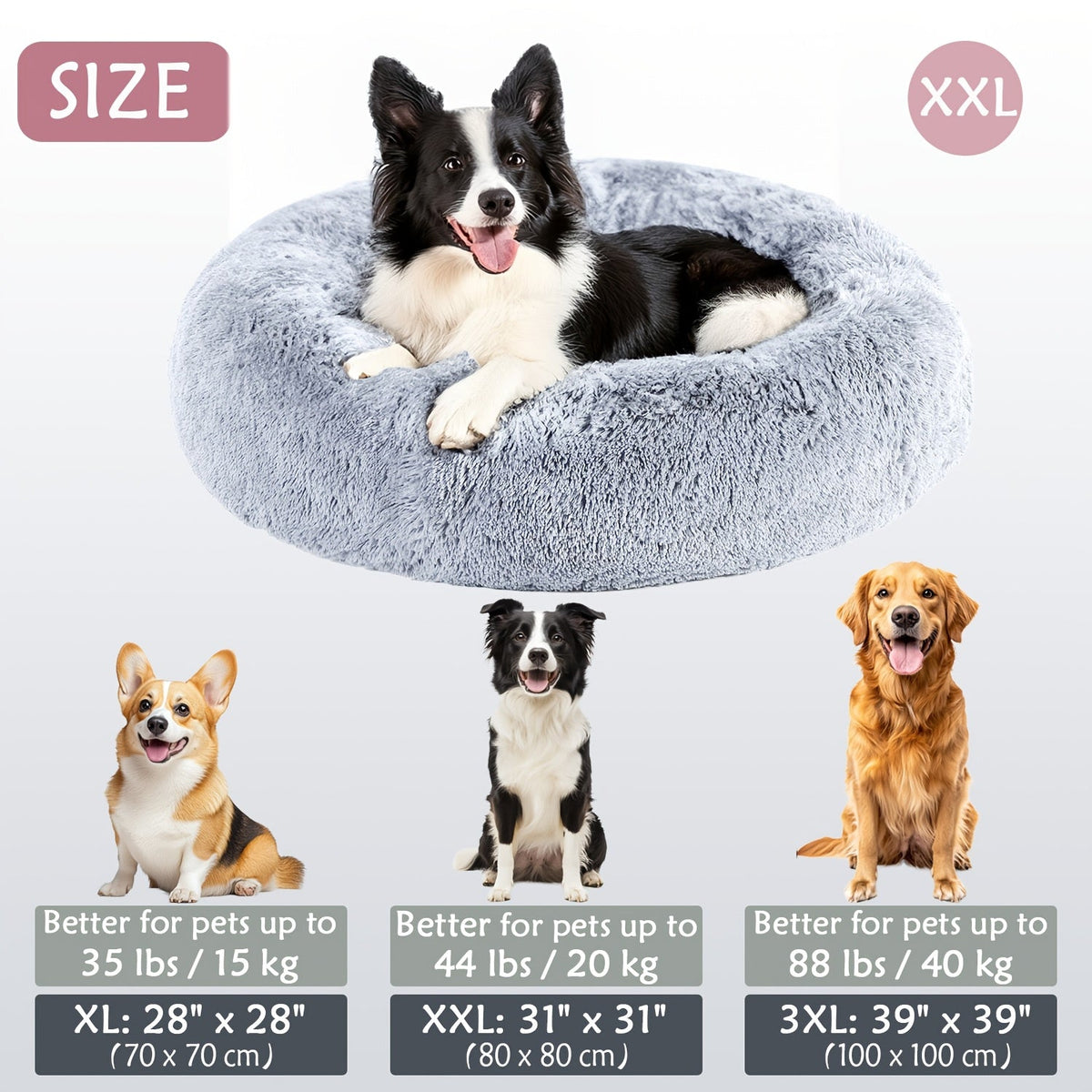 Hugafur Donut Pet Bed — Soft Faux Fur Cushion, Raised Rim Support