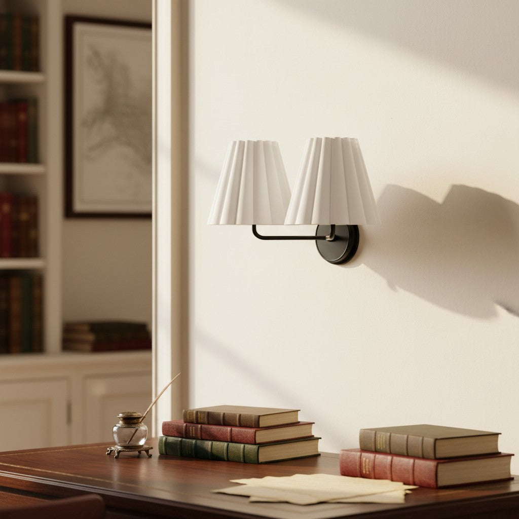 Ruffmeto Textured Pleated Fabric Modern Wall Light for Living Rooms | Souliia