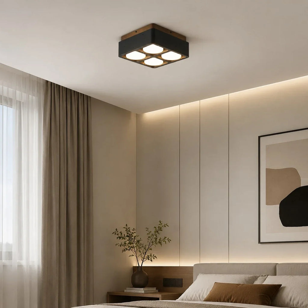 Travertin Quadrat Deckenleuchte mit Holz-Canopy | Souliia