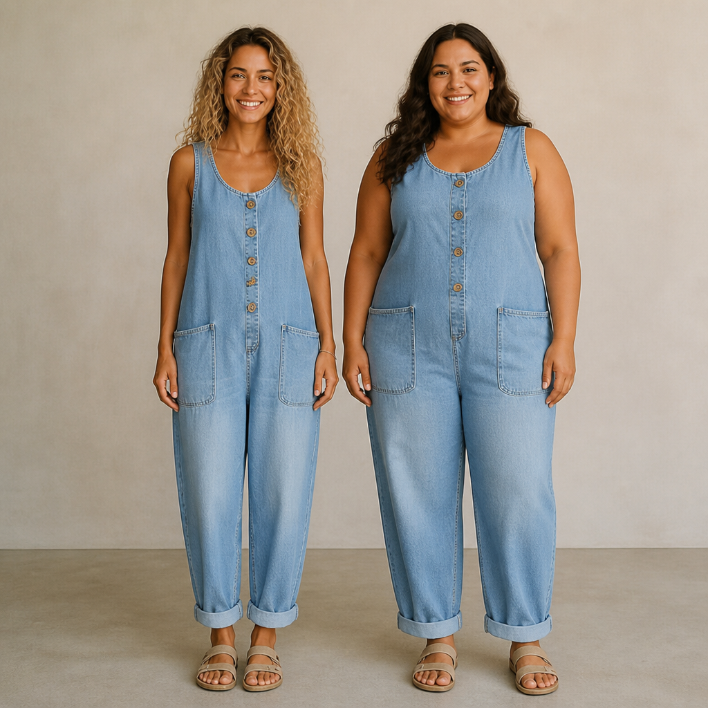 VelaStream – Combinaison en denim décontractée à boutons sur le devant avec poches spacieuses - Souliia