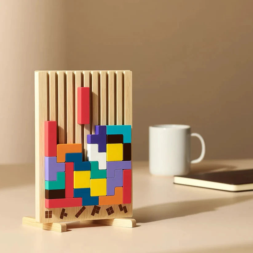 Plateau de puzzle Tetris en bois – Une pause idéale pour l’esprit au travail - Souliia