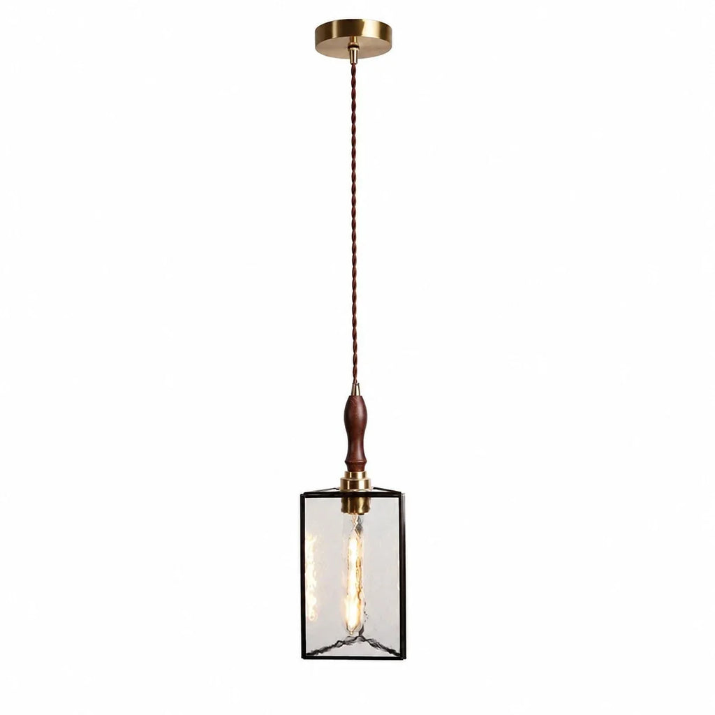 Vintage Textured Glass Pendant Light with Wood Accent | Souliia
