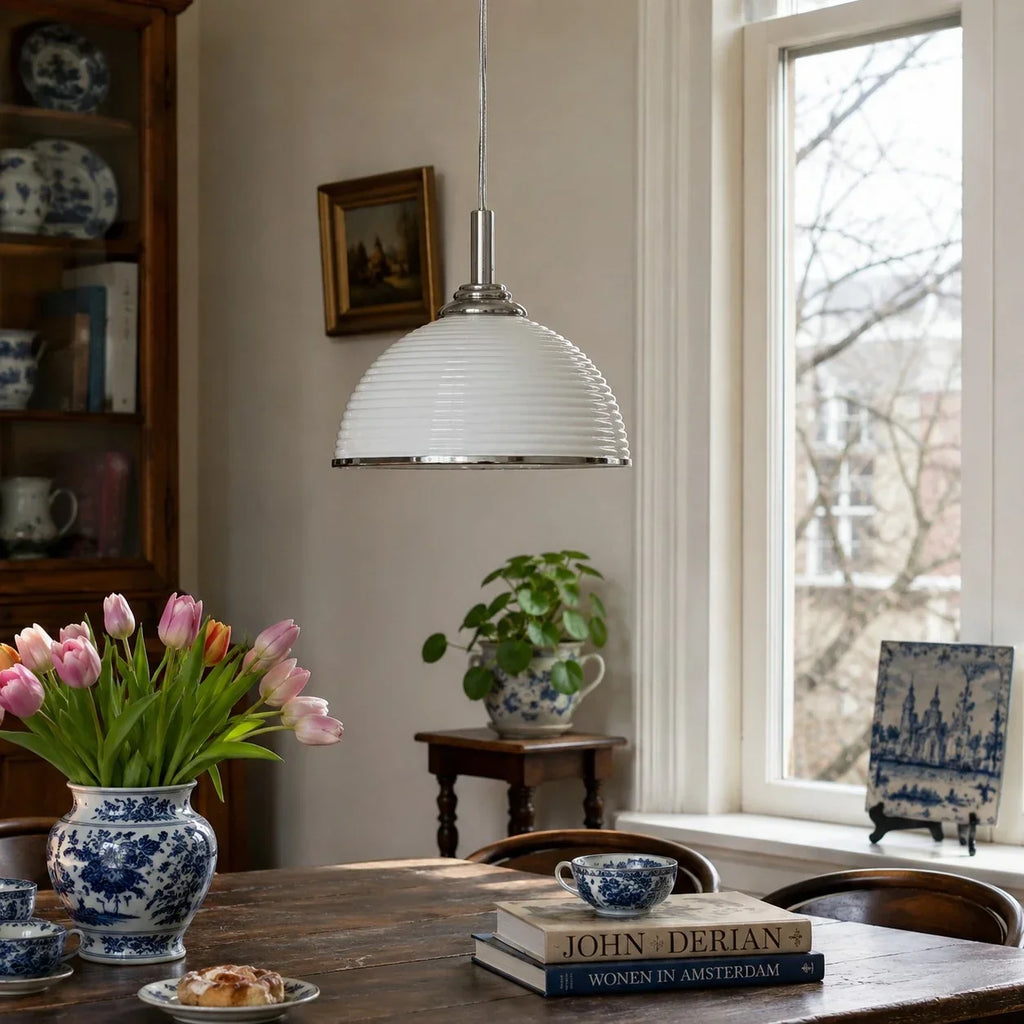 Ribelle Ribbed Glass Pendant Light for Dining Rooms and Bedrooms | Souliia