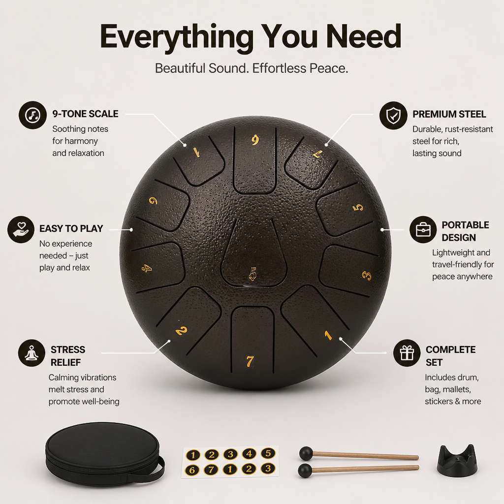 SereniTone Steel Tongue Drum — Instantly Melt Stress and Unlock Your Creative Flow - Souliia