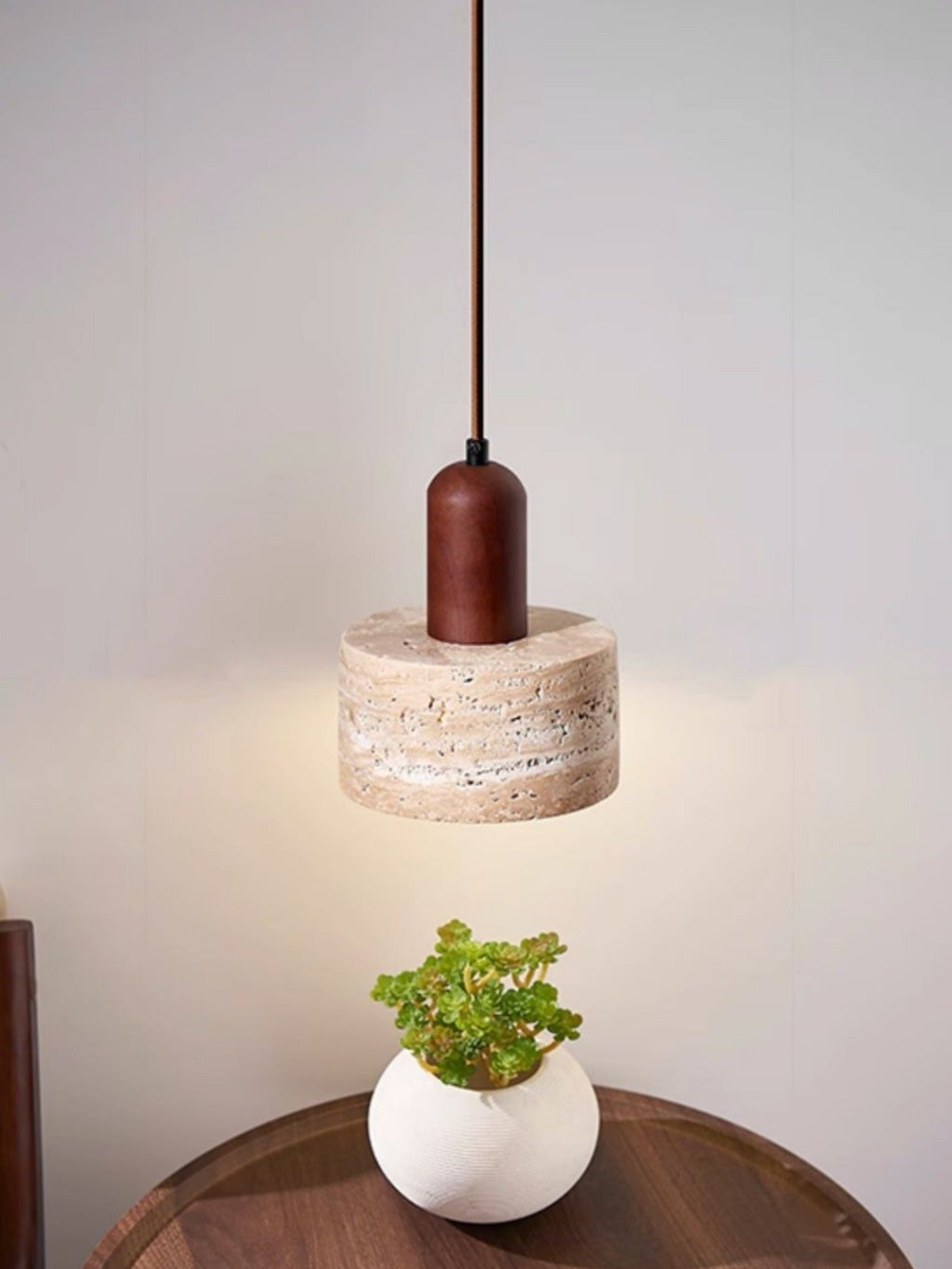 Travertin Japanischer Wabi-sabi Stil Nachttisch-Pendelleuchte für Schlafzimmer | Souliia