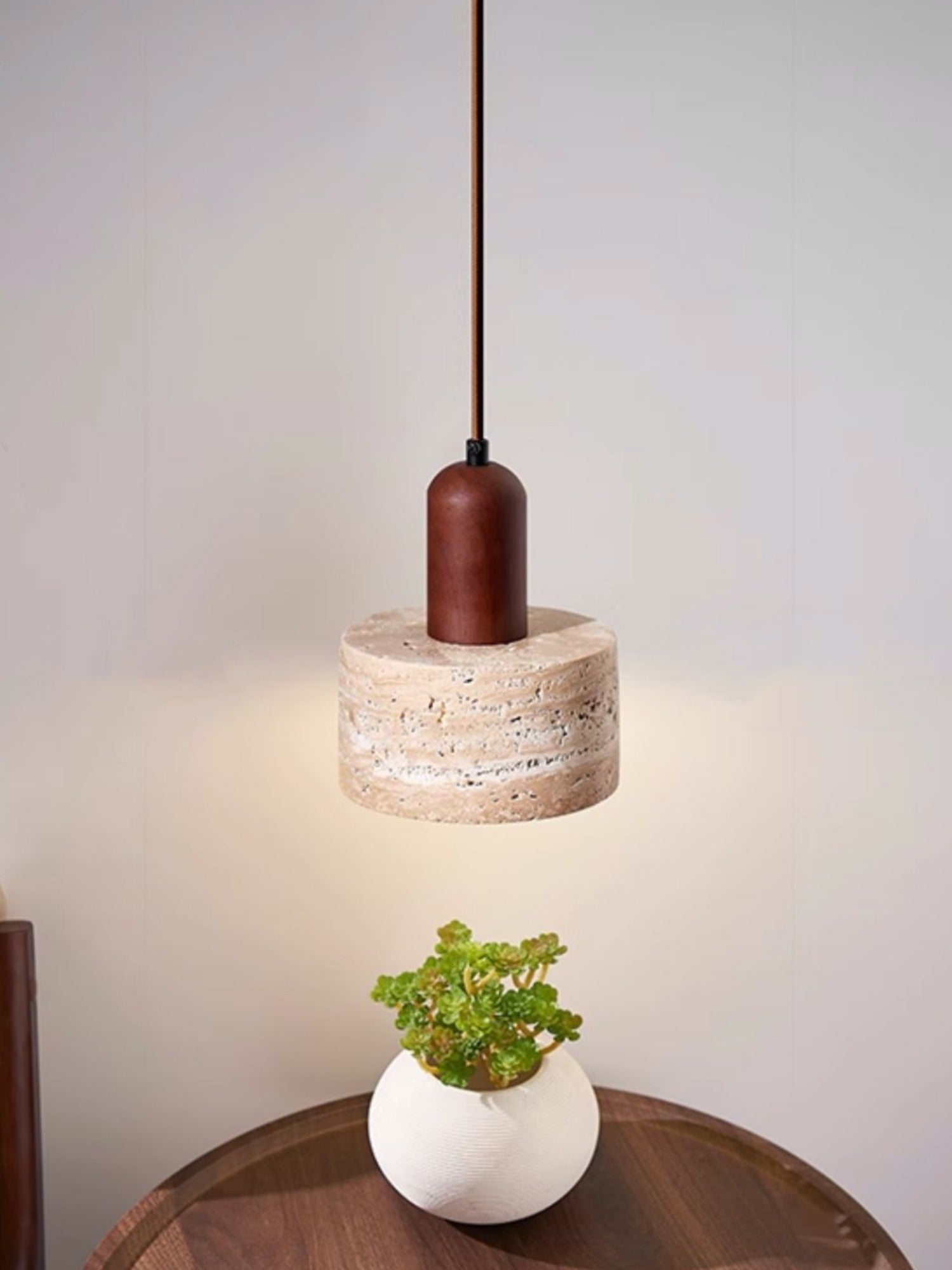 Travertin Japanischer Wabi-sabi Stil Nachttisch-Pendelleuchte für Schlafzimmer | Souliia