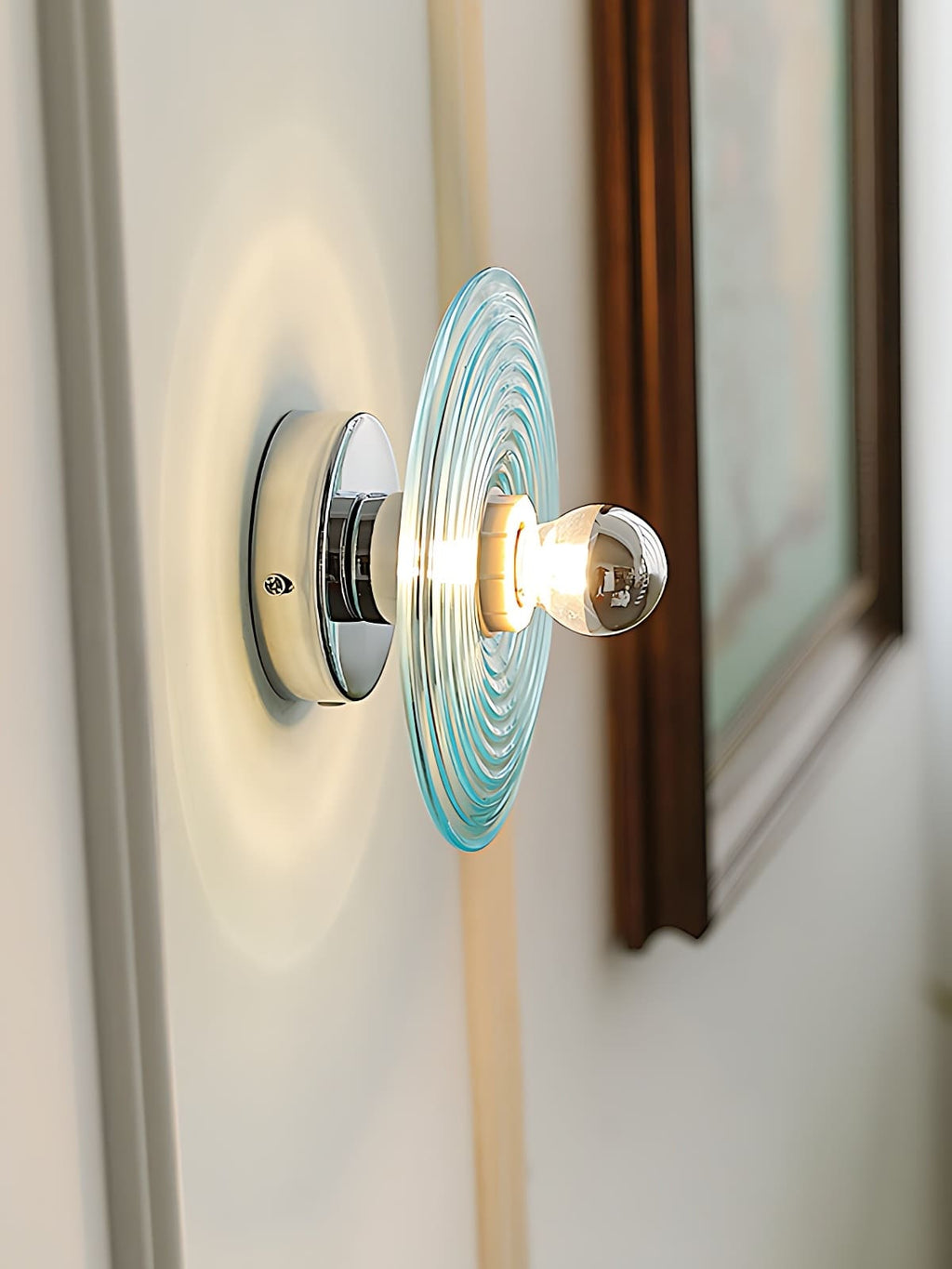 Ribbed Glass Sconce – Modern Disc Wall Light for Bedroom | Souliia