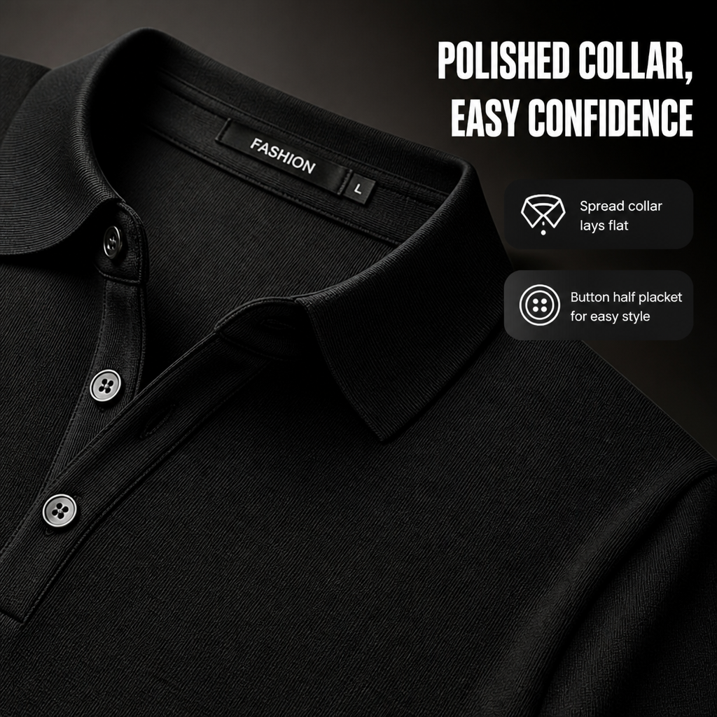 ValorWeave – Tailored Knit Polo with Spread Collar & Button Placket - Souliia