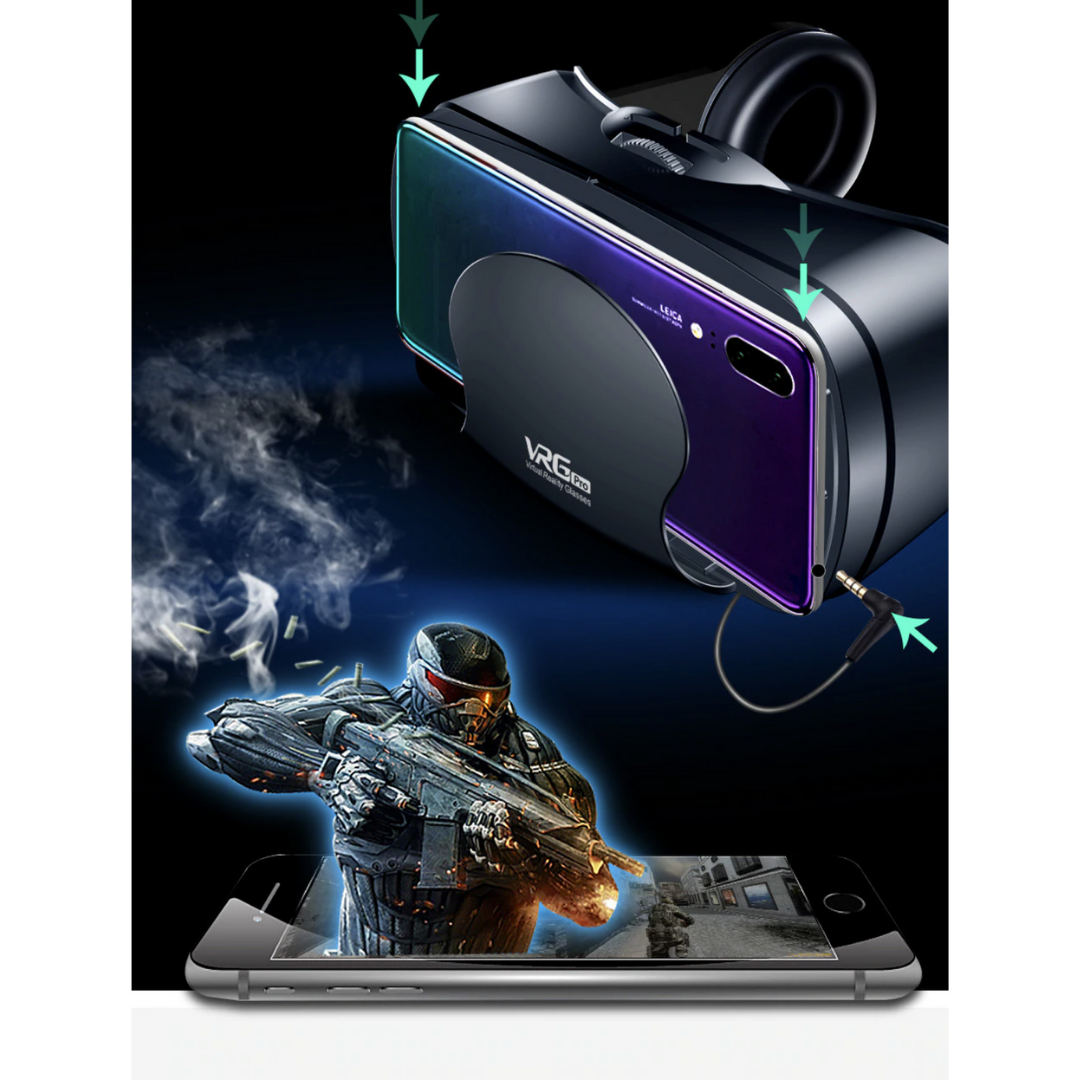 VR Headset with Built-in Headphones – Adjustable Lenses, Broad View & Universal Phone Support | Immersive 3D Experience for Smartphones - Souliia
